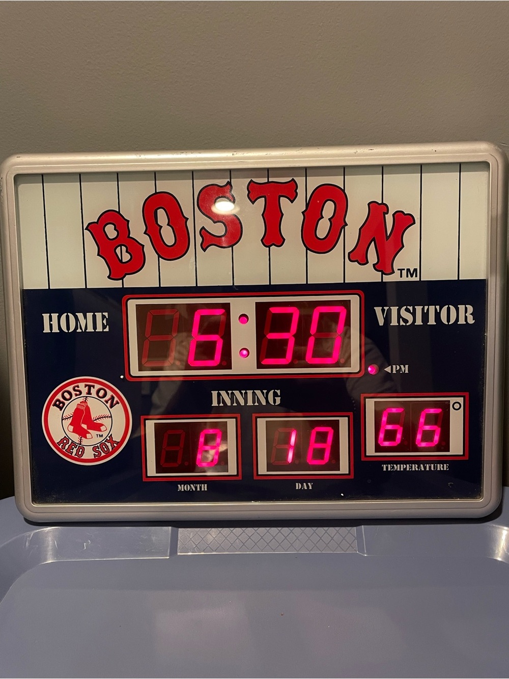 Boston Red Sox Themed LED Wall Clock in Navy, White & Red
